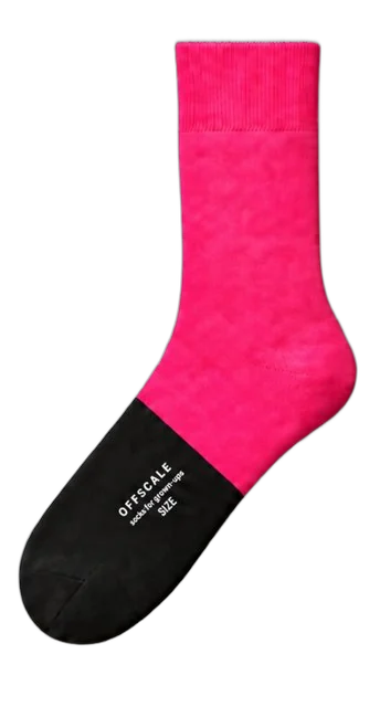 The Cocktail Hour: OFFSCALE dress sock for shoe size EU 46 and up. Hot pink crew sock, black from the sole midpoint.